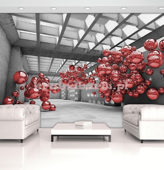 Fototapeta 10135 BETONOWA HALA  I CZERWONE KULE 3D