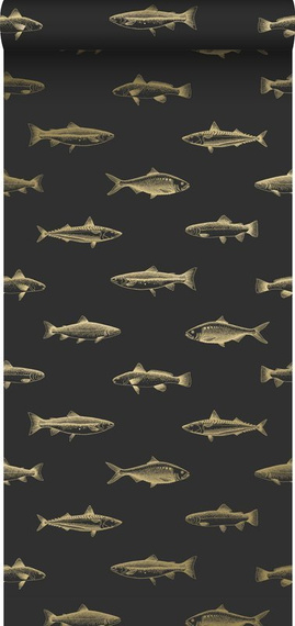 Tapeta 139124 czarna w złote ryby