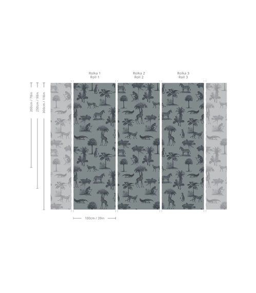 Tapeta Artystyczna Vintage animals dark mint