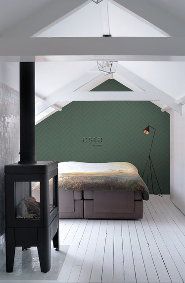 Tapeta 139222 graficzna w jodełkę ciemnozielona