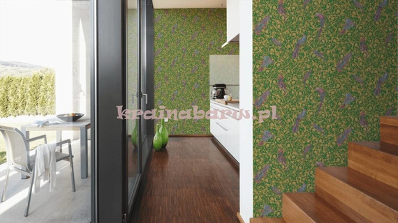 Ekskluzywna tapeta Versace IV Pod papugami  na zielonym tle